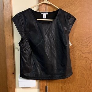 New York & Company Black Faux Leather Blouse